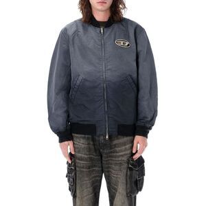 DIESEL Men's Relaxed Fit Bomber Jacket with Ribbed Trim Men BLACK Outerwear